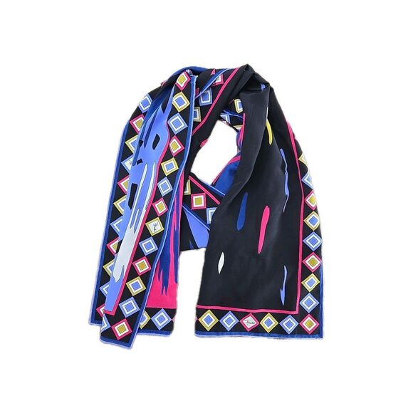 Emilio Pucci Long Neck Scarf Multicolor 100% Silk Rolled Hem Designer 65"x12.5" - Picture 1 of 8
